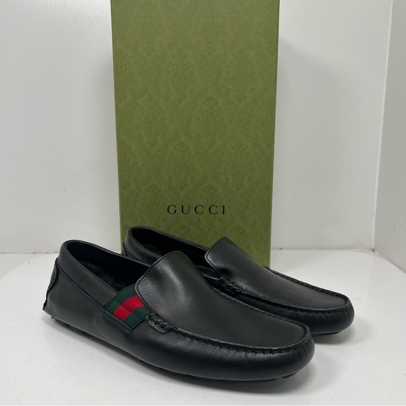 Gucci Black Leather Web Slip On Loafers Size 8.5 / 9US